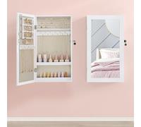SONGMICS Wall Mounted Mirror Cabinet with Lockable Jewellery Storage in Beige SONGMICS Beige