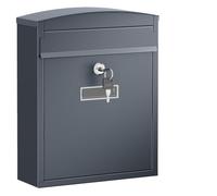 SONGMICS Wall Mounted Post Box, Secure Waterproof Steel Letter Box | Postal Box, 24.2 x 9.7 x 30 cm, Lockable with Name Card Holder, for Home, Grey, POSTER Collection GMB036G101