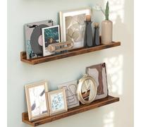 Songmics Wall Mounted Shelf Set Of 2, Floating Display Shelves With Raised Edges, Kitchen Living Room Storage, Rustic Brown