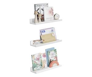 SONGMICS Wall Shelf 3 Set Floating Shelves Ledge for Picture Frames and Books, 38 x 10 cm, MDF White LWS38WT