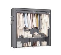 Songmics Wardrobe Fabric 8 Shelves with 4 Hanging Rails Grey