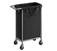SONGMICS Washing Basket with Wheels, 90L, 61 x 29 x 81 cm | Laundry Storage Hamper, Oxford Steel, Ink Black and Silver, STEVIE Collection RLS003B01