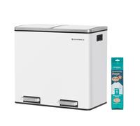 SONGMICS Waste Bin, Waste Separation System with 2 Compartments, Pedal Bin for the Kitchen, 2 x 24 L, Soft Close, Plastic Inner Bucket with Foot Pedals and Handles, White, LTB48WT, 58.5 x 32 x 54.5 cm