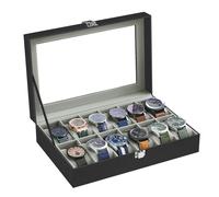 SONGMICS Watch Box, 30.2x20.2x8cm, Black Coating + Grey Lining