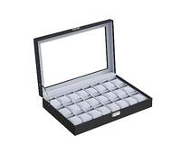 SONGMICS Watch Box, Lockable Watch Case, Watch Storage Box with 24 Slots, Glass Lid, Gift for Loved Ones, Black Synthetic Leather, Grey Lining JWB024