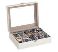SONGMICS Watch Box with 10 Slots, Glass Lid, Metal Clasp