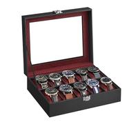 SONGMICS Watch Box with 10 Slots, Glass Lid, Metal Clasp