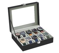 SONGMICS Watch Box with 10 Slots, Glass Lid, Metal Clasp