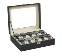 SONGMICS Watch Box with 10 Slots, Glass Lid, Metal Clasp