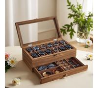 Songmics Watch Box With 12 Slots, 2-Tier Wood Watch Case With Large Glass Lid, Watch Pillows, Velvet Lining, Jewellery Box,
