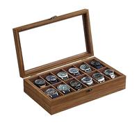 SONGMICS Watch Box with 12 Slots, Solid Wood, Glass Lid | Watch Display Box with Removable Pillows, Gift Idea, Ebony Black, ANICIA Collection JOW120K01