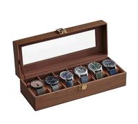 SONGMICS Watch Box with 6 Slots, Watch Box, Glass Lid, Removable Pads, Metal Lock, Brown Coating and Brown Lining JWB006K01