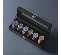 SONGMICS Watch Box with 6 Slots Glass Lid & Removable Pillows in Black SONGMICS Black One Size
