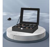 Songmics Watch Display Box, Synthetic Leather Case With Glass Lid, Timepiece Storage Organizer, Black Synthetic Leather And Lining