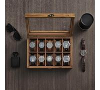 SONGMICS Watch Display Box with 10 Slots & Glass Lid in Brown SONGMICS Brown One Size
