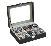 SONGMICS Watch Storage Box, 25x20x7.5cm, Black and Greenish Grey