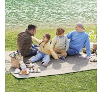 Songmics Waterproof Picnic Blanket With Ground Pegs, Foldable And Machine Washable, For Beach Or Park, Leaf Pattern And Khaki