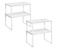 SONGMICS White Particleboard Steel Spice Racks, 4 Expandable Shelves | Stackable & expandable design, white particleboard & steel shelves, 29.7x19.5x15.8cm, 29.7x18.5x13.7cm, 15kg load per shelf
