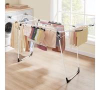 Songmics Winged Clothes Airer, Laundry Drying Rack, With Sock Clips For Clothes, Towels, Linens, Metal, Space-Saving, White