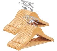 SONGMICS Wood Children's Hangers, Pack of 20 Kid's Clothes Hangers, with Trousers Bar, Shoulder Notches, 360° Swivel Hook, 35 cm Long, Natural and Silver CRW006-20