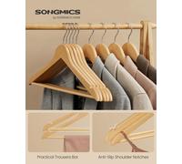 Songmics Wooden Clothes Hangers, Set Of 20, Coat Hangers With Shoulder Notches, 360 Silver Swivel Hook, Natural