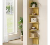 Songmics Wooden Corner Shelf, Natural Display Storage, Modern Floating Rack For Plants And Books, Room Organizer, Natural Oak