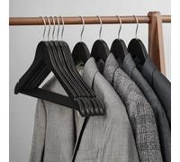 Songmics Wooden Garment Hangers, Premium Solid Wood Closet Organizers, Non-Slip Trouser Bar, Black