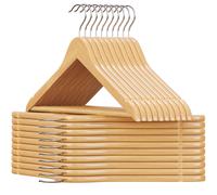 SONGMICS Wooden Hanger, 44.5x23x1.2cm, Natural and Silver, Set of 20