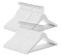 SONGMICS Wooden Hanger, 44.5x23x1.2cm, White and Silver, Set of 50