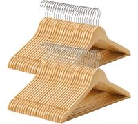 SONGMICS Wooden Hanger, 44.5x23x1.2cm, Wood Colour and Silver, Set of 50