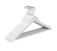 SONGMICS Wooden Hangers, Pack of 10, Coat Hangers, Pants Bar, 360° Swivel Hooks, Solid Birch Wood, Space Saving, for Jackets, Shirts, Coats, Cloud White CRW035WZ01