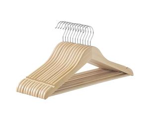 SONGMICS Wooden Hangers, Pack of 12, Coat Hangers, Non-Slip, Pants Bar, 360° Swivel Hooks, for Jackets, Shirts, Coats, Natural Beige CRW010N12