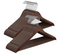 SONGMICS Wooden Hangers, Pack of 30, Coat Hangers, Pants Bar, 360° Swivel Hooks, Solid Birch Wood, Space Saving, for Jackets, Shirts, Coats, Walnut Brown UCRW030K02