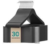 SONGMICS Wooden Hangers, Pack of 30, Coat Hangers, Pants Bar, 360° Swivel Hooks, Solid Birch Wood, Space Saving, for Jackets, Shirts, Coats, Ink Black UCRW030B01