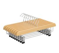 SONGMICS Wooden Pants Hangers 8 Pack, Pants, Skirts, Trousers, Jeans Hangers with Adjustable Anti-Rust Metal Clips, 360° Swivel Hook, Natural Grain, Lacquered Wood, Chrome Plated Metal