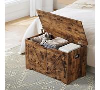 Songmics Wooden Trunk, Shoe Storage Bench, Organiser Box, 2 Safety Hinges, Farmhouse, Rustic Brown
