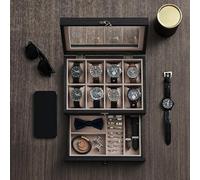 Songmics Wooden Watch Storage Case, Timepiece Display Box With Glass Top, Velvet Interior, Jewelry Organizer, Ebony Black