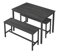SONGMICSHOME Dining Table with 2 Benches, Set of 3, Kitchen Table, 2 Dining Room Benches, Steel Frame, Ash Black and Ink Black