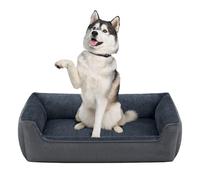SONGMICSHOME Dog bed linen look, raised edges, non-slip bottom, removable and washable cover, XXL, 120 x 90 x 30 cm, dark grey