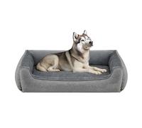 SONGMICSHOME Dog bed linen look, raised edges, non-slip bottom, removable and washable cover, XXL, 120 x 90 x 30 cm, Light grey