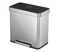 SONGMICSHOME Dual Compartment Pedal Rubbish Bin, 2 x 30L Kitchen Recycling Bin with Soft Close Lid, for Home, Stainless Steel, Silver