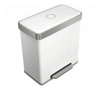SONGMICSHOME Dual Compartment Pedal Rubbish Bin, 2 x 30L Stainless Steel Recycling Kitchen Bin, Soft Close Lid, with Inner Buckets, White