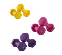SONGMICSHOME Hex Neoprene Dumbbells Set with Stand, 2 x 2 kg, 2 x 1.5 kg, 2 x 1 kg, for Home Workout, Yellow, Pink, and Purple