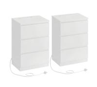 SONGMICSHOME Set of 2 Nightstands with Charging Station, Bedside Tables, Side End Tables with 3 Drawers, for Bedroom, White