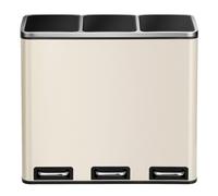 SONGMICSHOME Triple Compartment Recycling Bin, 3 x 18L Pedal Kitchen Waste Bin, Soft-Close Lids, Steel, for Home, Beige
