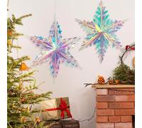 SONGTIY 2PCS Iridescent Honeycomb Snowflake Decorative Hanging Ornaments, Shiny Iridescent Foil Ceiling Garlands, for Chriatmas Birthday Wedding Frozen Theme Party Fairy Princess Rainbow Show Decora