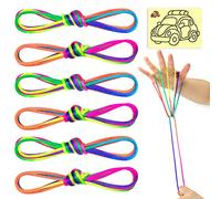 SONGTIY 6PCS Cats Cradle String, 65 Inch Long Rainbow Colourful Finger Rope, Chinese Finger String Games Toy for Kids, Adults, Children's Day, with A Sand Painting, Rainbow, 65inch