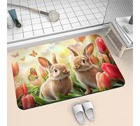 Songtt Super Absorbent Bath Mat Non Slip Quick Drying 40x60cm Washable Rug, Thin Soft Diatomite Carpet Bathmat, Floor Stone Bath Mats for Bathroom, Bathtub, Shower, Sink, Kitchen, Door Rabbits 6-533