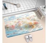 Songtt Super Absorbent Bath Mat Non Slip Quick Drying 50x80cm Washable Rug, Thin Soft Diatomite Carpet Bathmat, Floor Stone Bath Mats for Bathroom, Bathtub, Shower, Sink, Kitchen, Door Roses 6-404