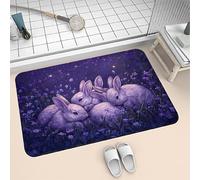 Songtt Super Absorbent Bath Mat Non Slip Quick Drying 60x90cm Washable Rug, Thin Soft Diatomite Carpet Bathmat, Floor Stone Bath Mats for Bathroom, Bathtub, Shower, Sink, Kitchen, Door Rabbits 6-530